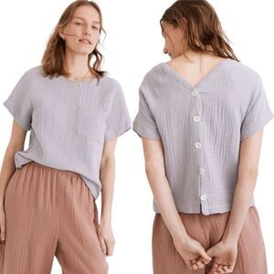 Madewell Lightspun Renwood Button-Back Top Faded Lavender Gauze Pocket Small EUC